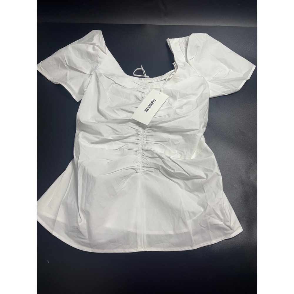 Thakoon NEW‎ Ruched Open Back Keyhole Top in White Size 4